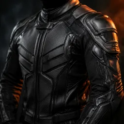 Black armored motorcycle jacket with protective panels